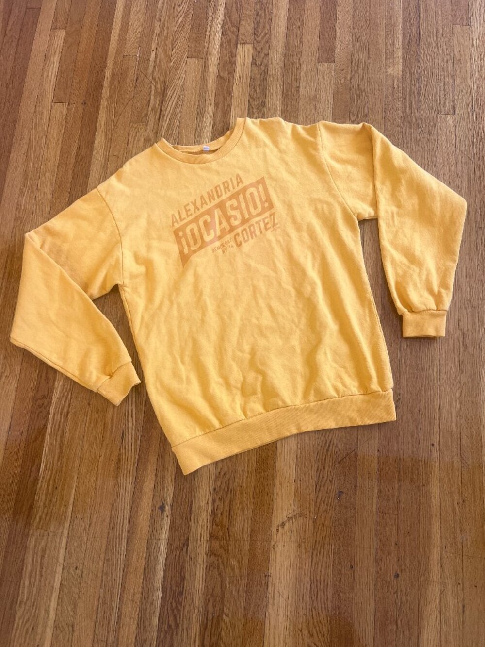 Alexandria Ocasio Cortez AOC Yellow USA Union Made Crewneck Sweatshirt - Medium